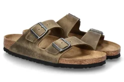 New Herren- Pantolette ARIZONA SCHMAL NATURLEDER GEÖLT- faded khaki Herren Hausschuhe | Offene Schuhe