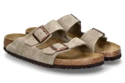 Outlet Herren- Pantolette ARIZONA BS SCHMALE WEITE VELOURSLEDER- taupe Herren Hausschuhe | Offene Schuhe