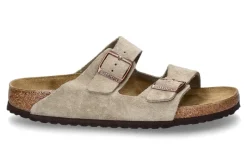 Outlet Herren- Pantolette ARIZONA BS SCHMALE WEITE VELOURSLEDER- taupe Herren Hausschuhe | Offene Schuhe