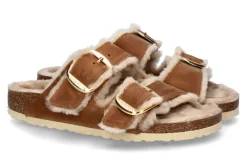 Best Pantolette ARIZONA BIG BUCKLE SCHMAL- shearling/ cognac Damen Pantoletten | Warmfutter