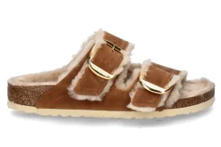Best Pantolette ARIZONA BIG BUCKLE SCHMAL- shearling/ cognac Damen Pantoletten | Warmfutter