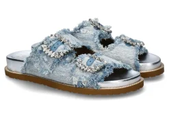 Discount Pantolette slide metal denim white Damen Pantoletten | Hausschuhe