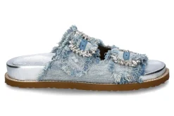 Discount Pantolette slide metal denim white Damen Pantoletten | Hausschuhe