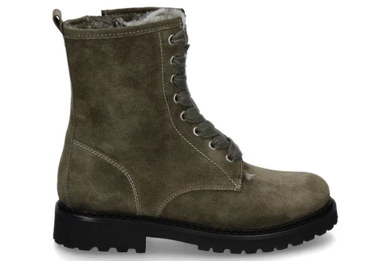 Sale Stiefelette gefüttert VELOUR LAMMFELL -grün Damen Dirndl Schuhe | Stiefel