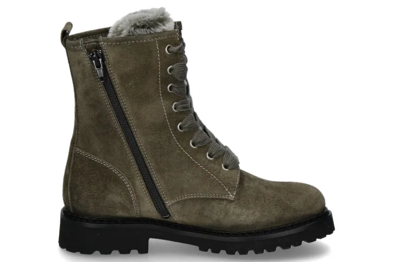 Sale Stiefelette gefüttert VELOUR LAMMFELL -grün Damen Dirndl Schuhe | Stiefel