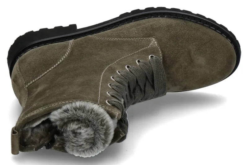 Sale Stiefelette gefüttert VELOUR LAMMFELL -grün Damen Dirndl Schuhe | Stiefel
