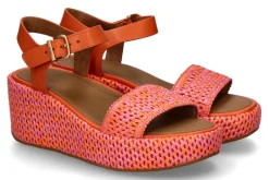 Sale Keilsandale RAFFIA LEATHER- satsuma/pink perfect mix Damen Sandalen | Keilschuhe