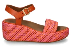 Sale Keilsandale RAFFIA LEATHER- satsuma/pink perfect mix Damen Sandalen | Keilschuhe