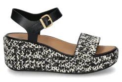 New Keilsandale RAFFIA LEATHER- schwarz/ivory mix Damen Sandalen | Keilschuhe