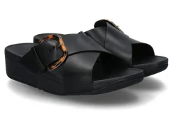 Fashion Pantolette LULU RESIN-BUCKLE LEATHER CROSS all black/schwarz Damen Pantoletten