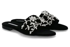 Sale Pantolette VELLUTO NERO MICROCRISTALLI- foglie silver Damen Pantoletten
