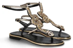 Clearance Sandale COBRA LAMINATO NERO- snake pietre black gold Damen Sandalen