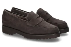 Outlet Mokassin gefüttert VELOURS AFRICA DARK TAUPE Damen Slipper | Warmfutter
