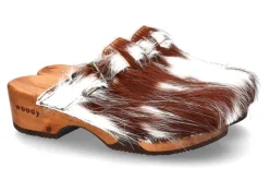Outlet Holzclogs MANU FELL WEISS BRAUN Damen Pantoletten | Hausschuhe